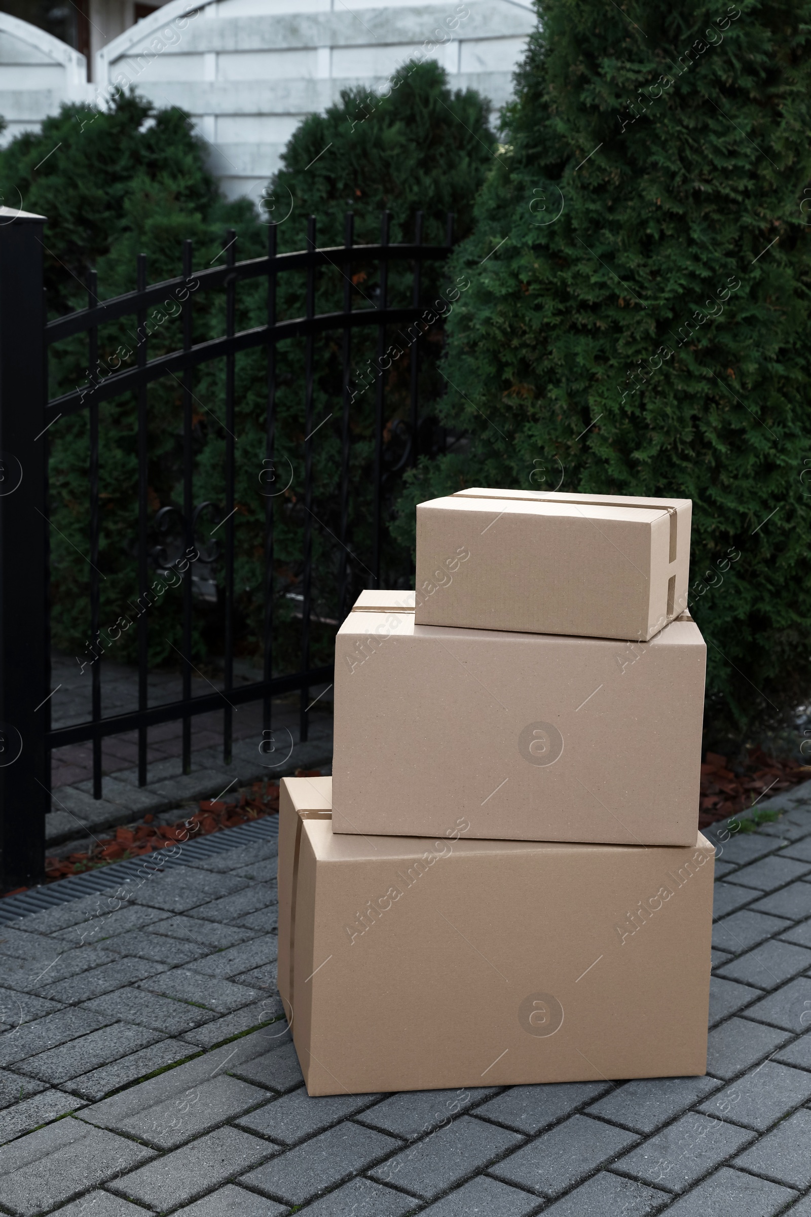 Photo of Stack of parcels delivered near front gates