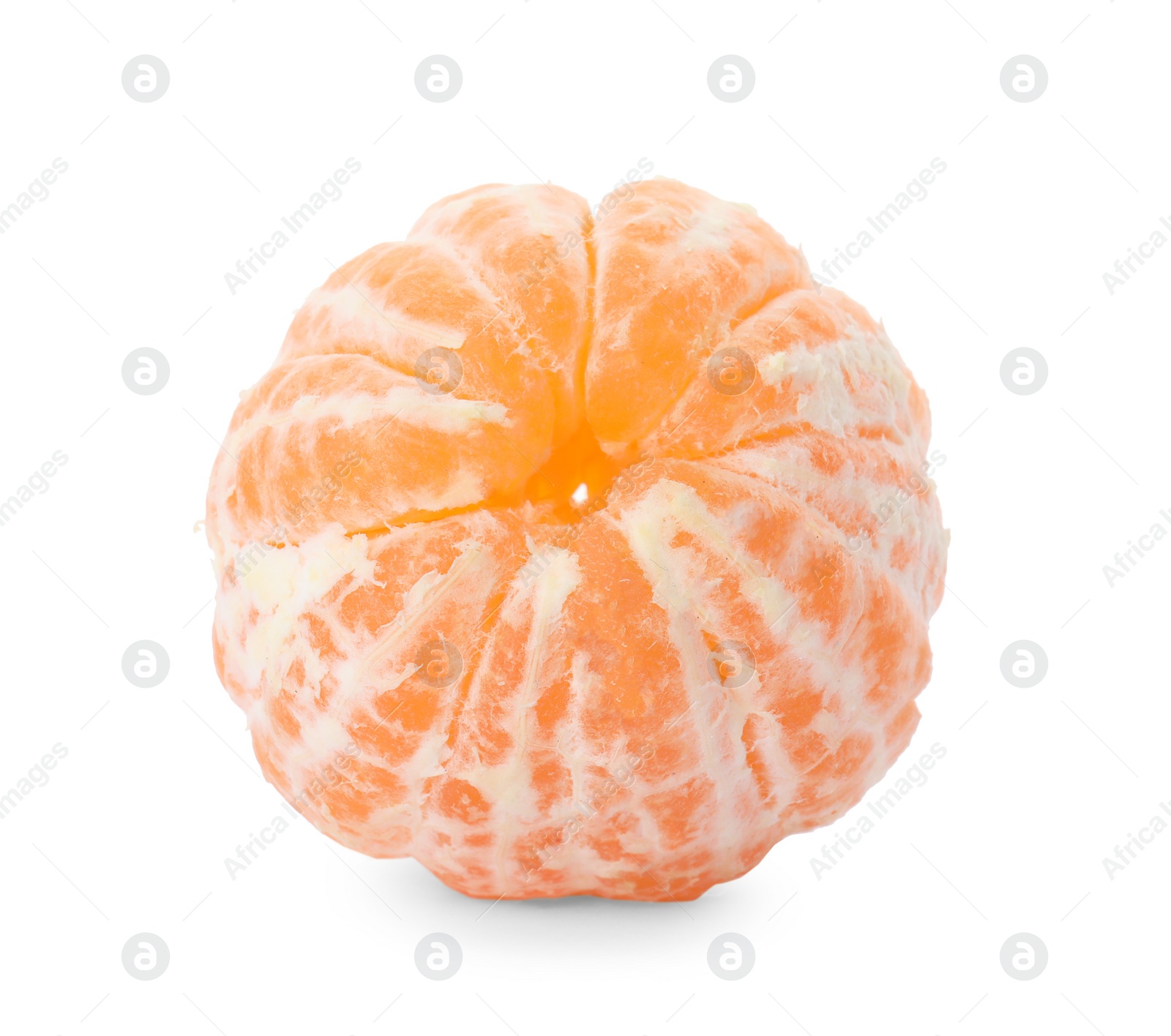 Photo of Peeled fresh ripe tangerine on white background