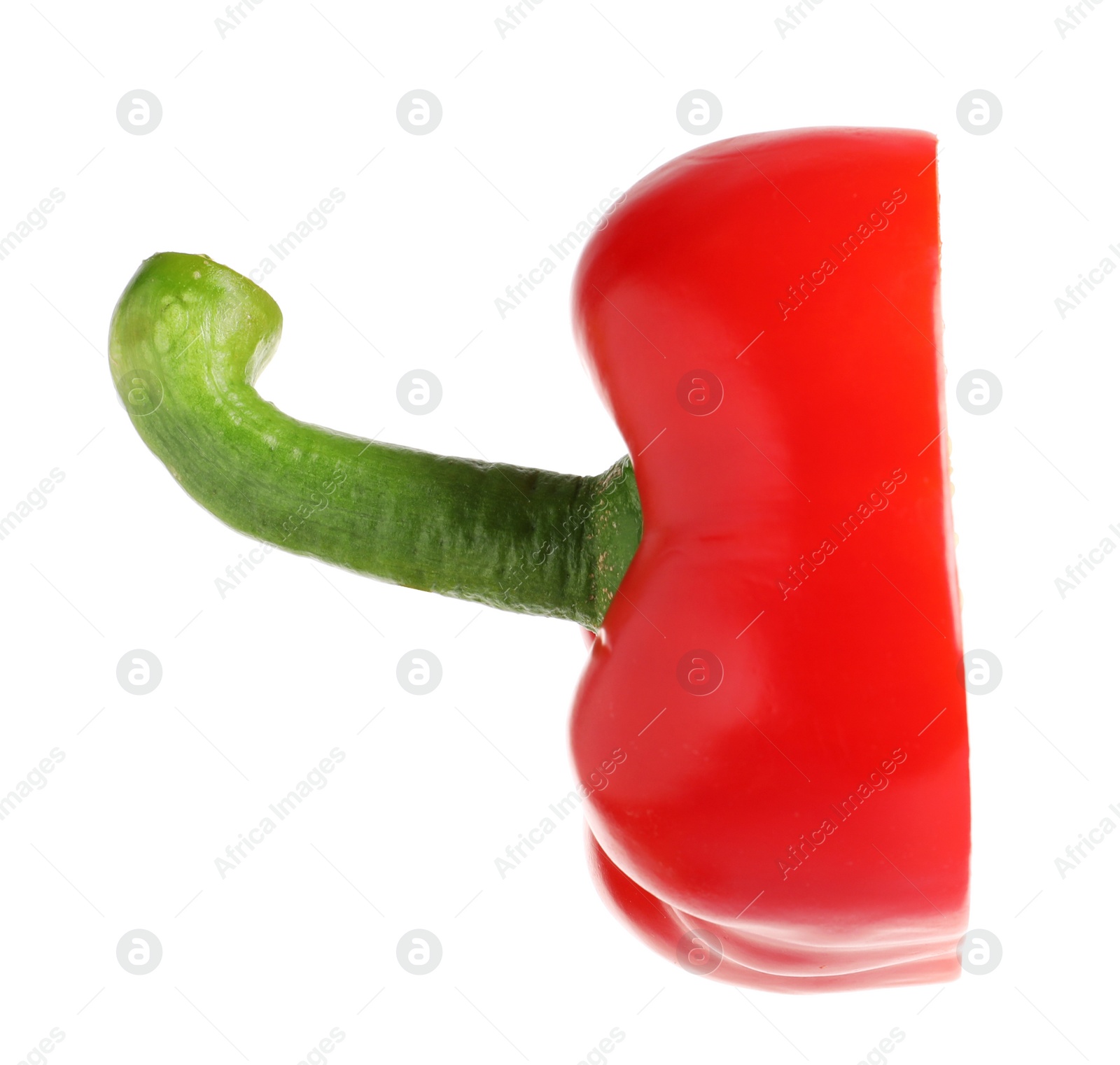 Photo of Slice of ripe red bell pepper on white background