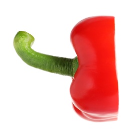 Slice of ripe red bell pepper on white background