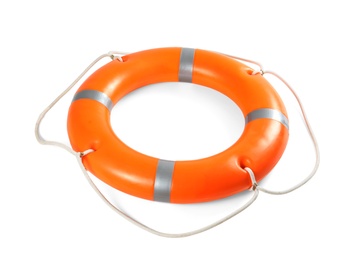 Orange life buoy on white background. Summer holidays