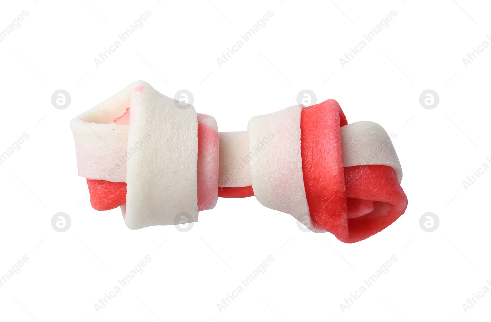 Photo of Chew bone for dog isolated on white, top view. Pet toy