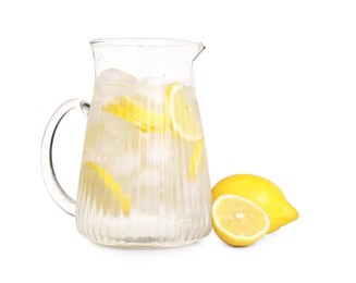 Freshly made lemonade in jug isolated on white