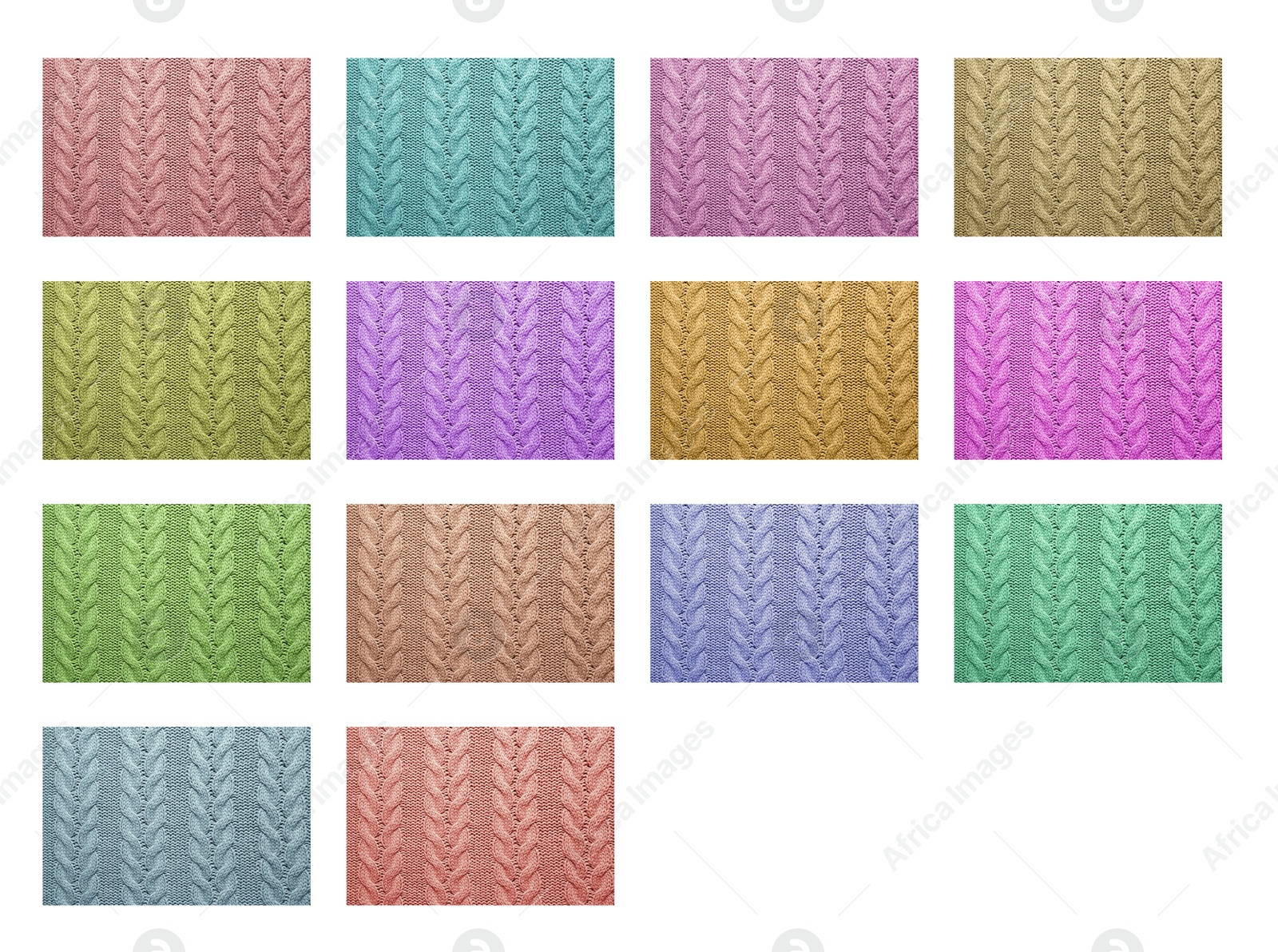 Image of Samples of different wool on white background, collage. Color palette