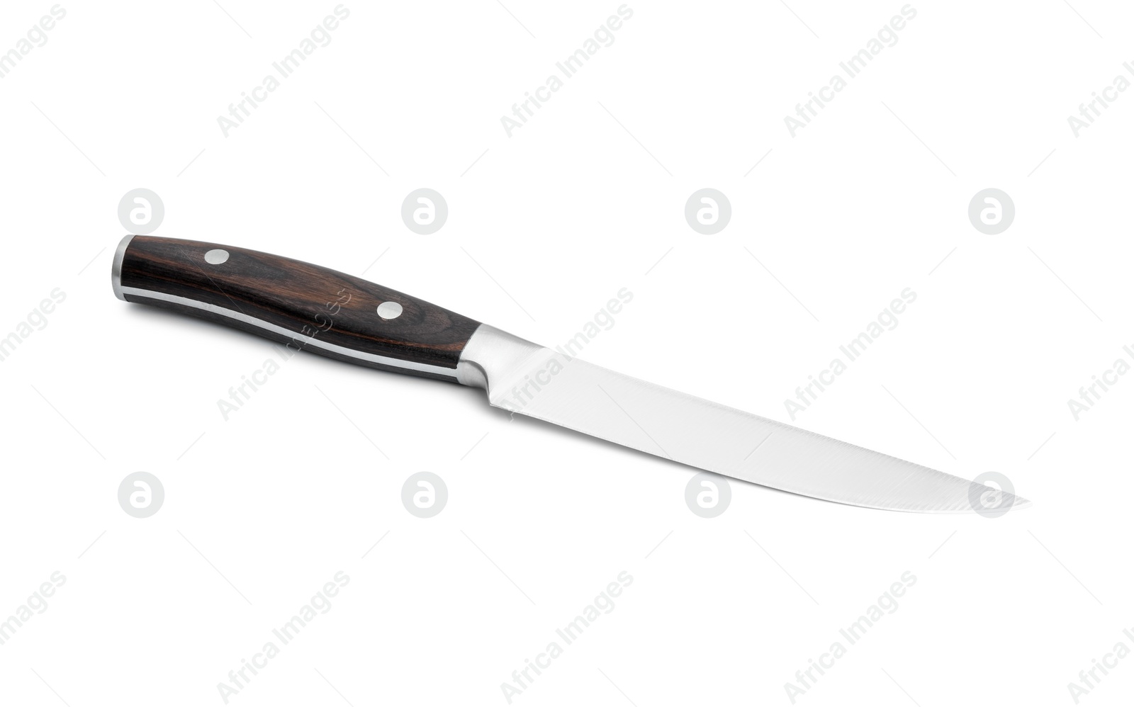 Photo of One sharp knife with wooden handle isolated on white