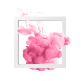 Image of Splash of pink ink and frame on white background