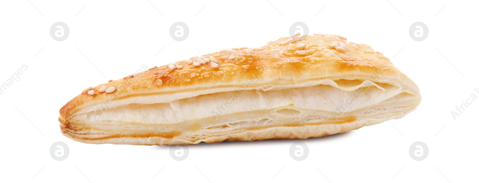 Photo of Puff pastry. One delicious fresh bun isolated on white