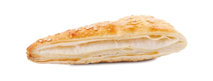 Photo of Puff pastry. One delicious fresh bun isolated on white