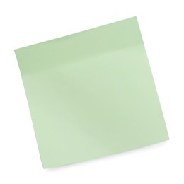 Blank light green sticky note on white background, top view