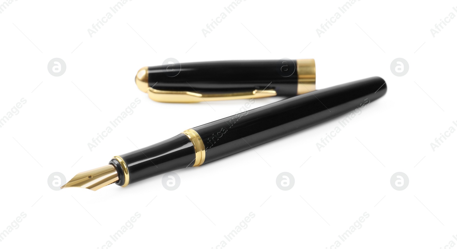 Photo of Stylish black fountain pen isolated on white