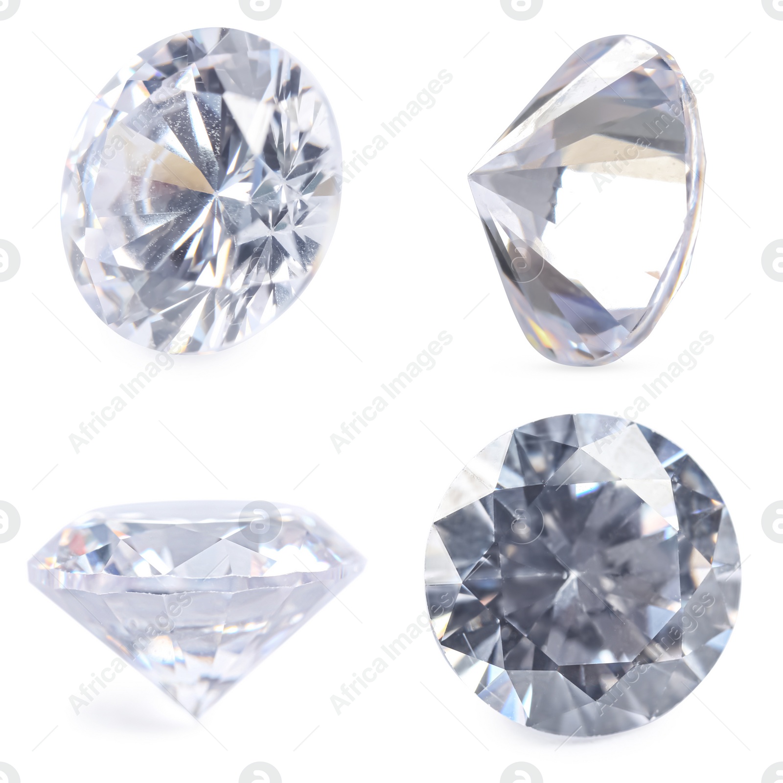 Image of Beautiful dazzling diamonds on white background, set