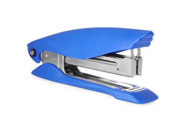 Photo of New bright blue stapler isolated on white