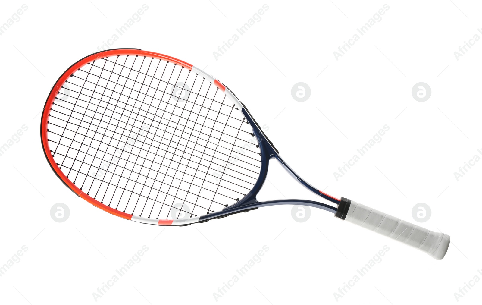 Photo of Tennis racket isolated on white. Sports equipment