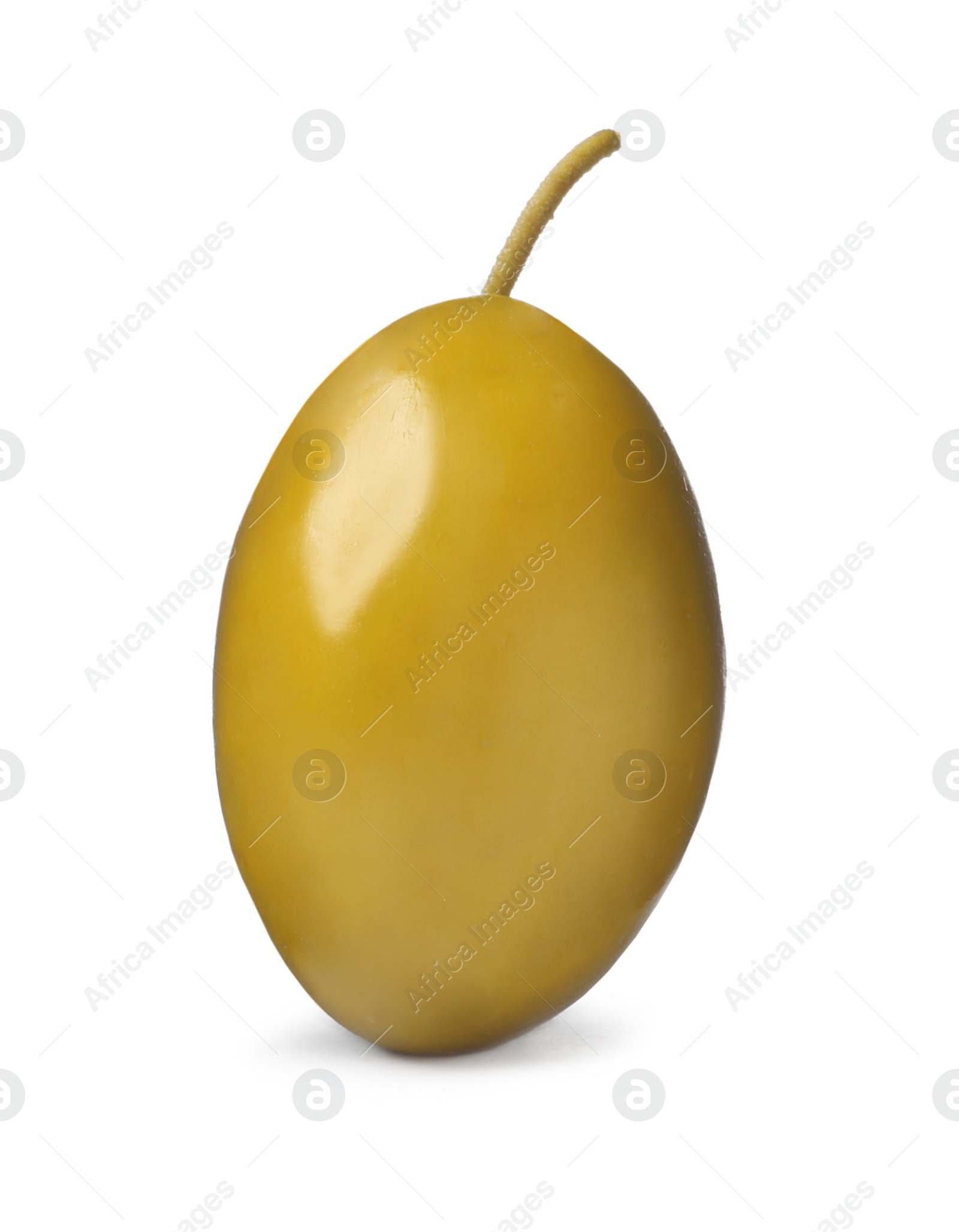 Photo of One fresh green olive isolated on white
