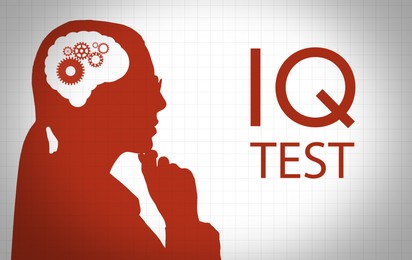 Image of Silhouette of woman and illustrated brain with gears on light background, illustration. IQ test