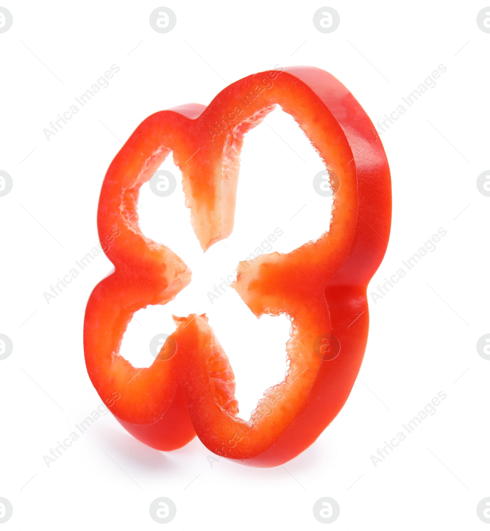 Photo of Slice of fresh red bell pepper on white background