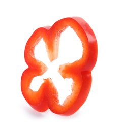 Photo of Slice of fresh red bell pepper on white background