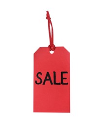 Red tag with word Sale isolated on white. Black Friday