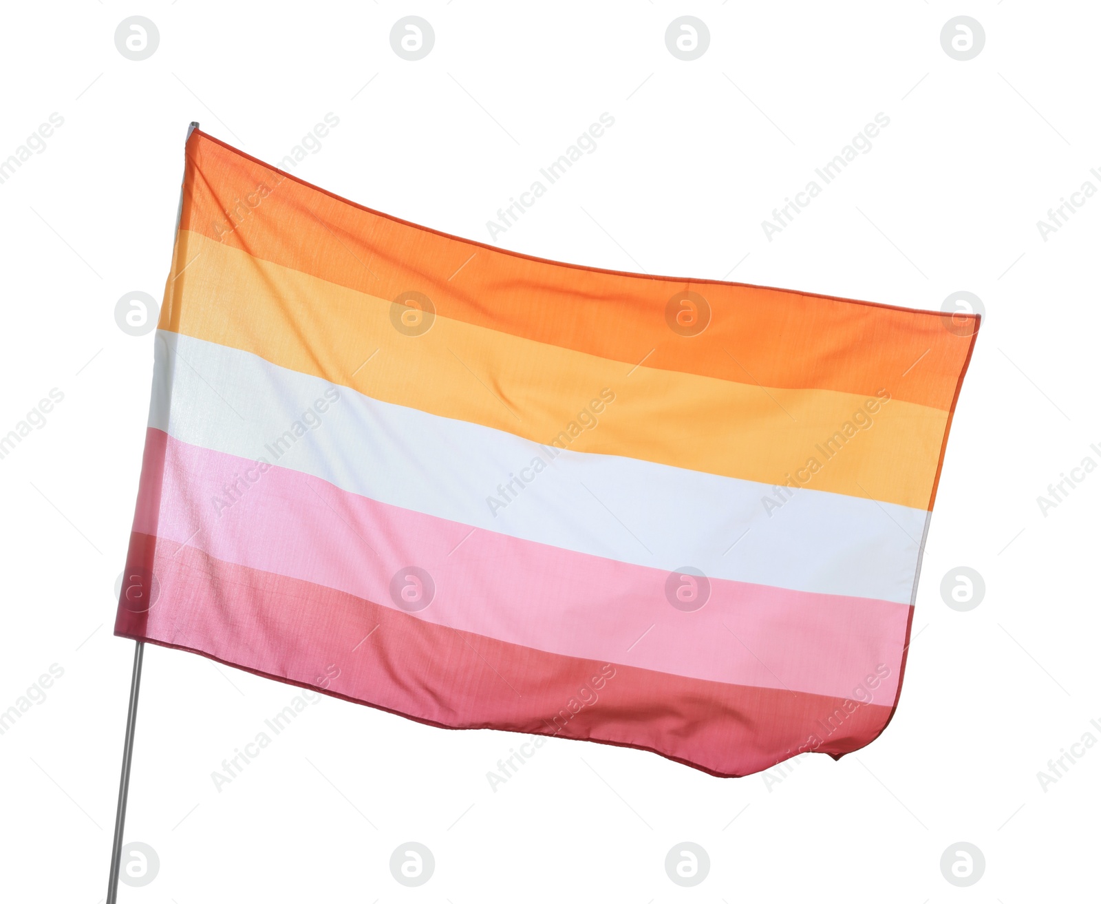 Photo of Bright lesbian flag fluttering on white background