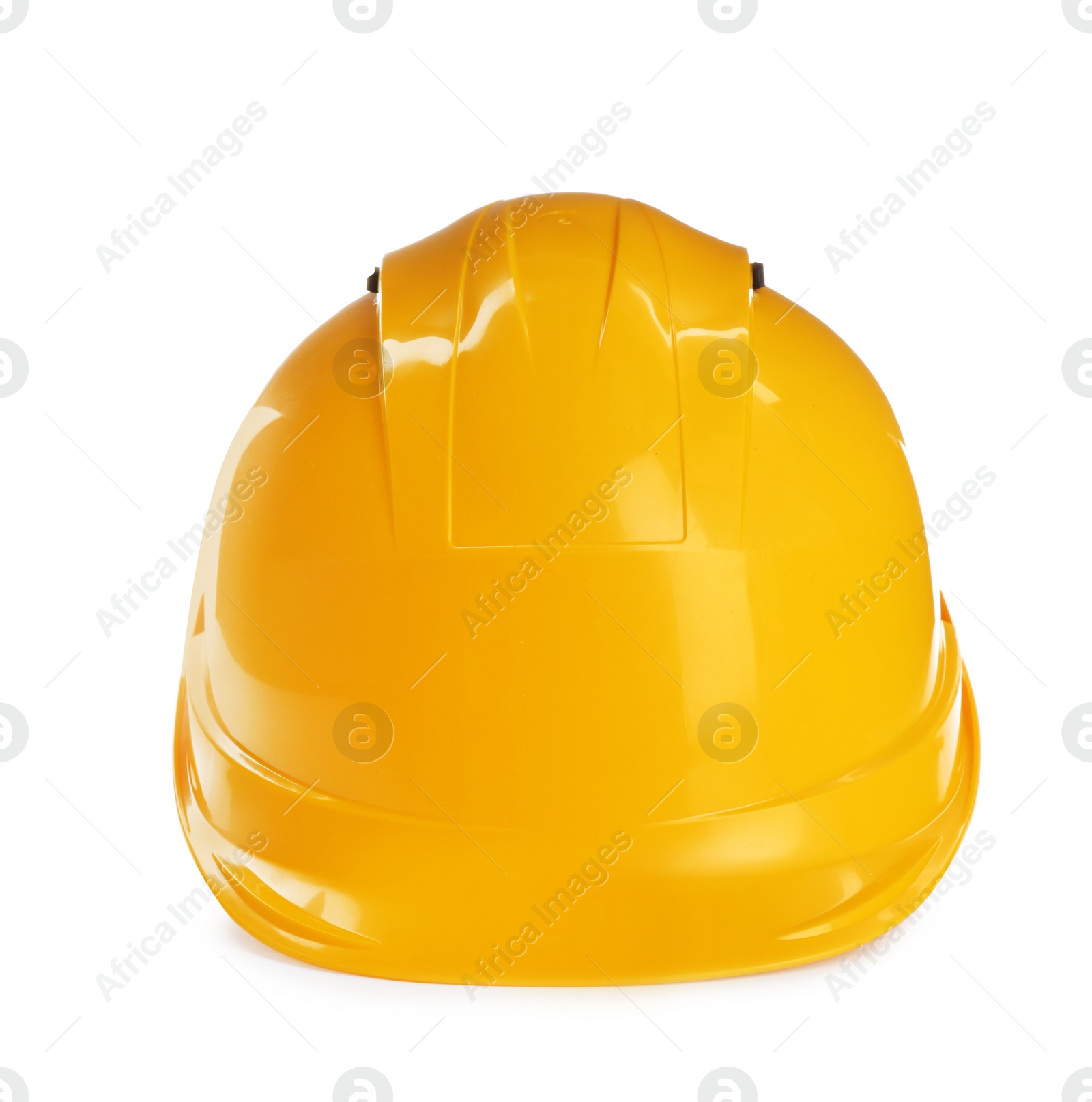 Photo of Modern hard hat isolated on white. Construction tools