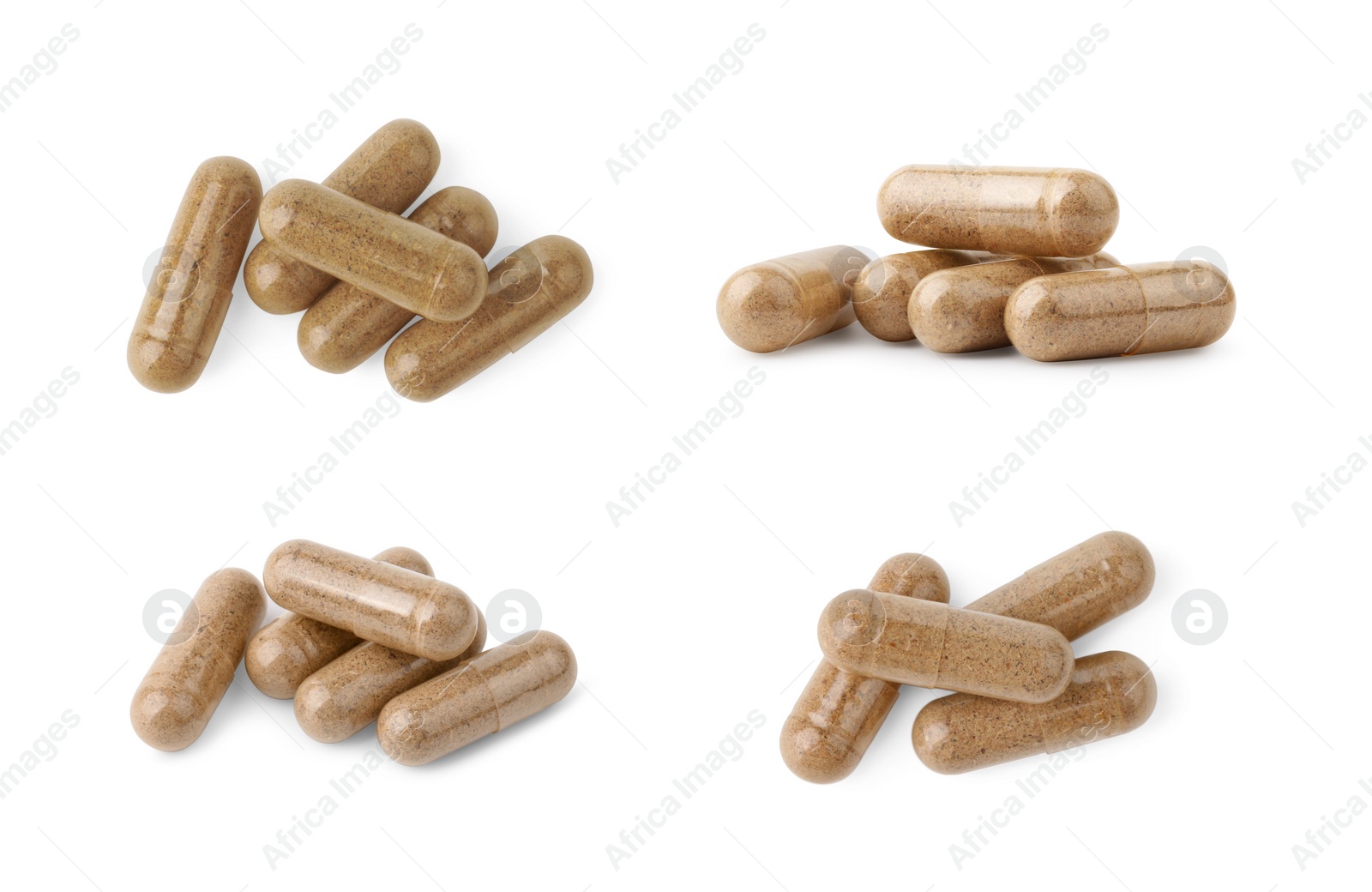 Image of Collage of vitamin pills isolated on white