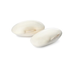 Photo of Two uncooked navy beans on white background