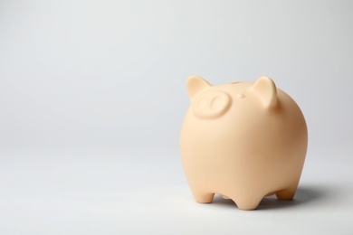Cute piggy bank on white background. Money saving