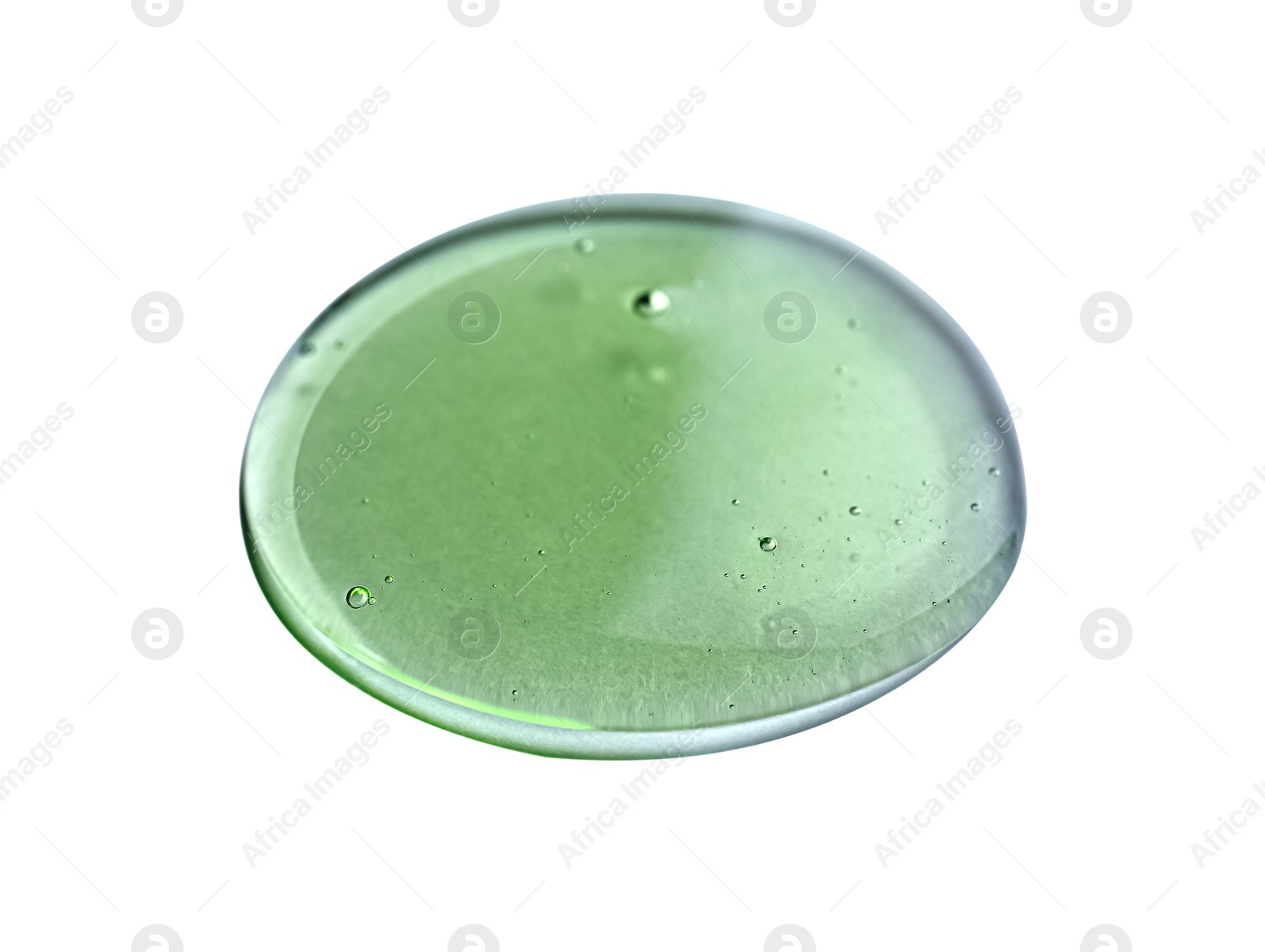 Photo of Sample of transparent shower gel on white background