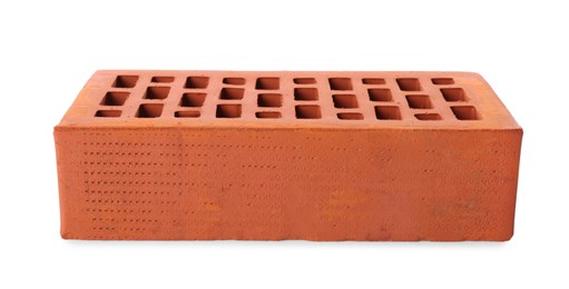 Photo of One red brick isolated on white. Building material