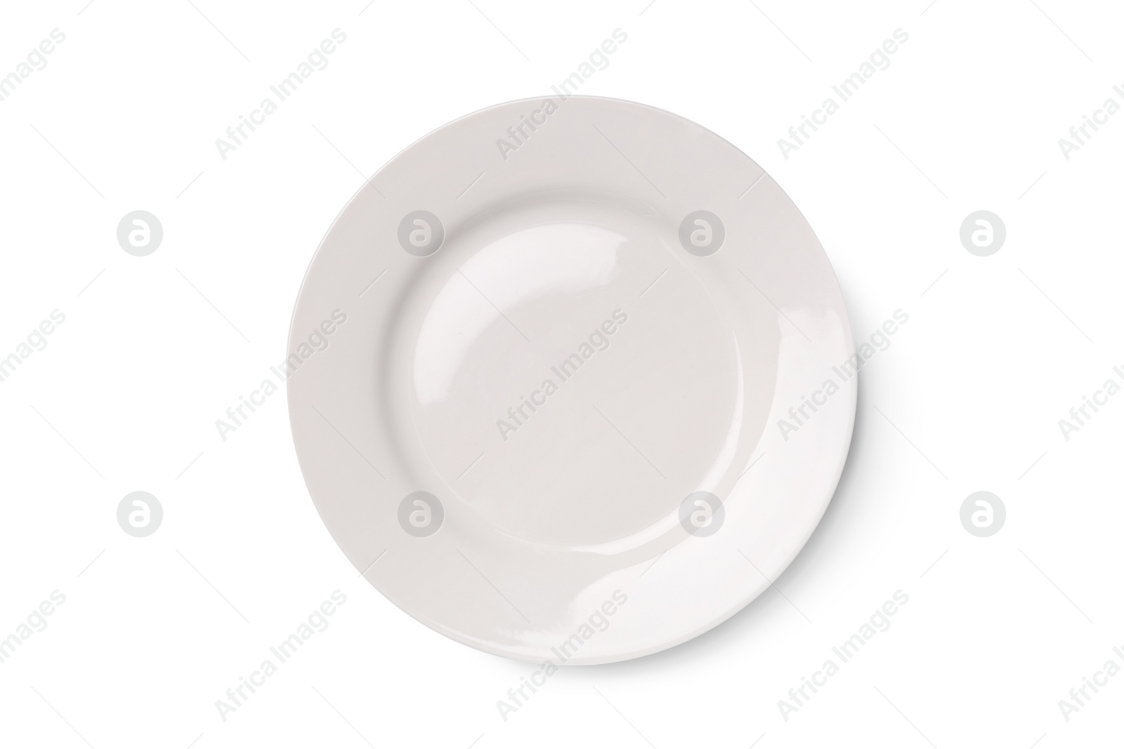 Photo of One plate on white background, top view. Ceramic dinnerware