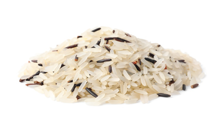 Photo of Mix of brown and polished rice isolated on white