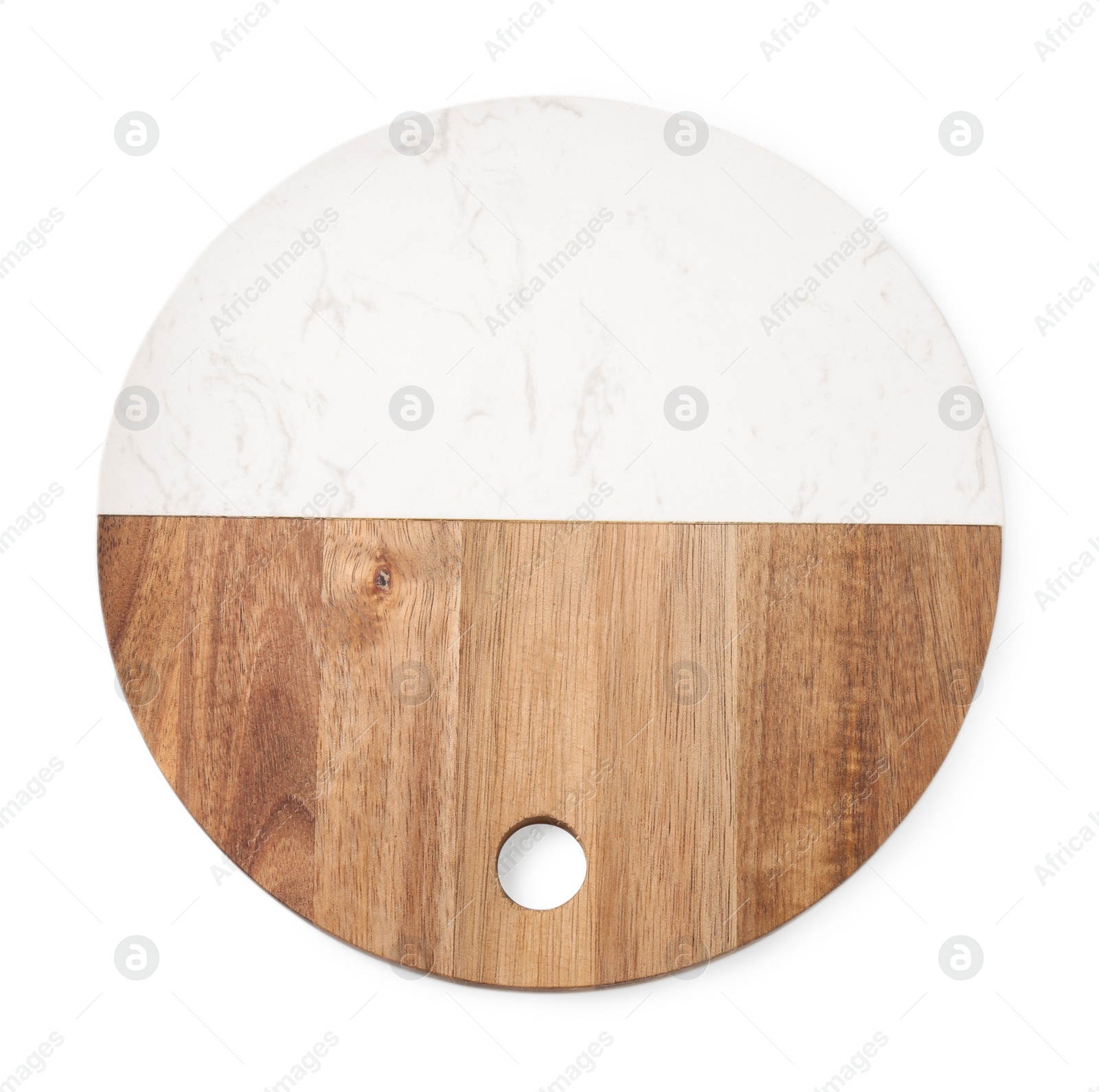 Photo of One cutting board on white background, top view