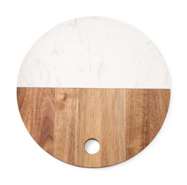 Photo of One cutting board on white background, top view