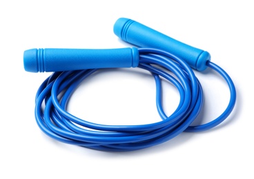 Photo of Jump rope on white background. Sports equipment