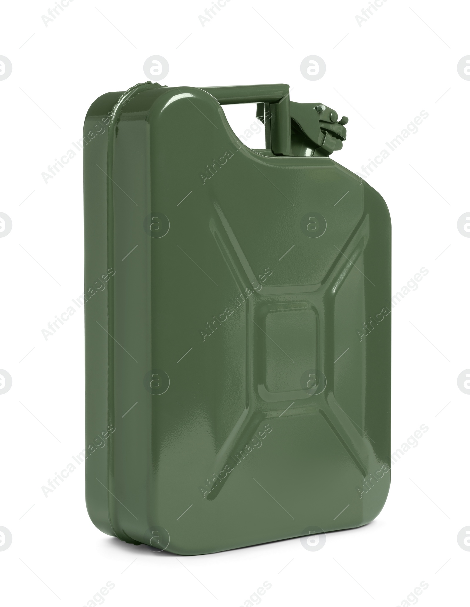 Photo of New khaki metal canister isolated on white