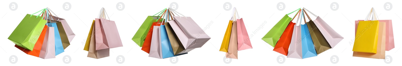 Image of Colorful shopping bags isolated on white, set