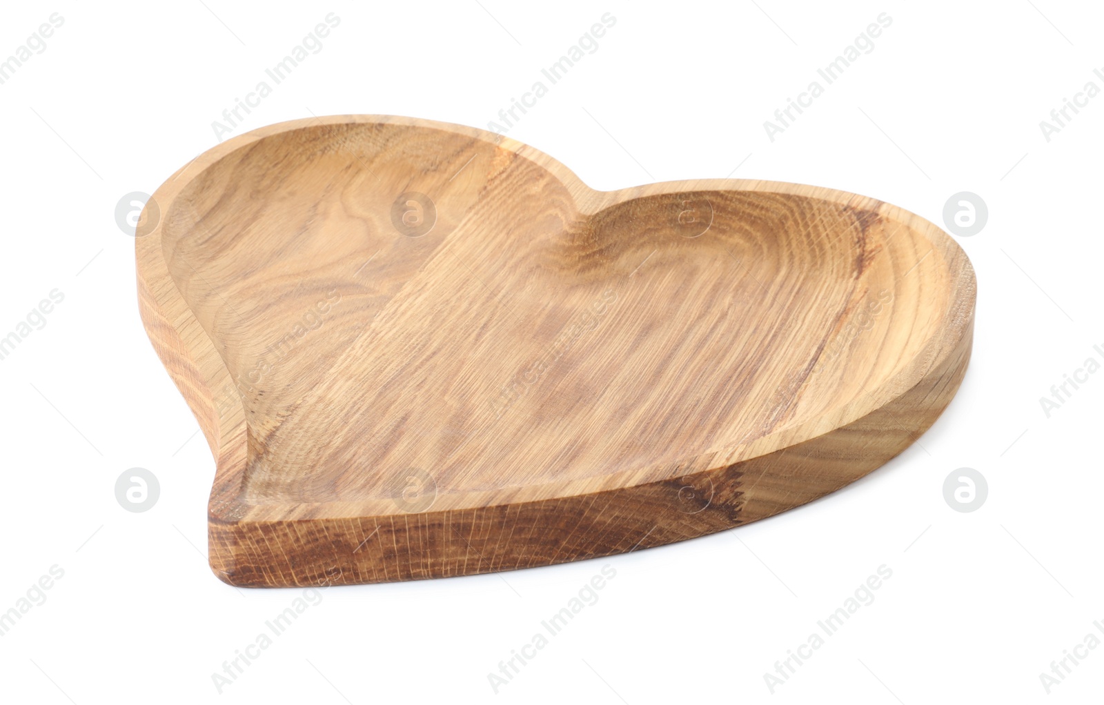 Photo of New wooden board in shape of heart isolated on white