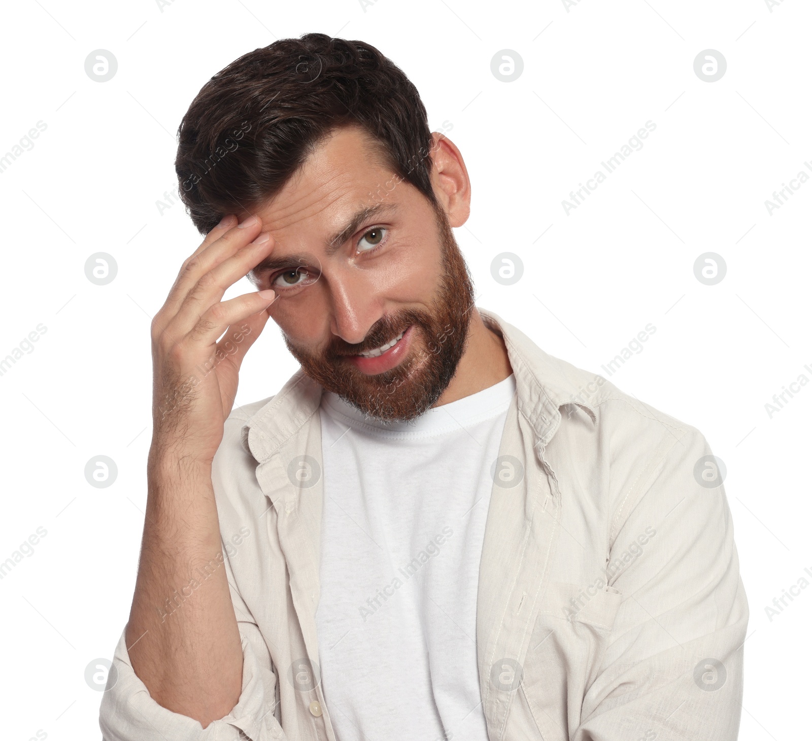 Photo of Portrait of handsome bearded man on white background