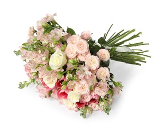 Photo of Beautiful bouquet of fresh flowers isolated on white