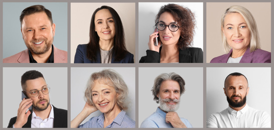 Image of Collage with portraits of different business people. Banner design