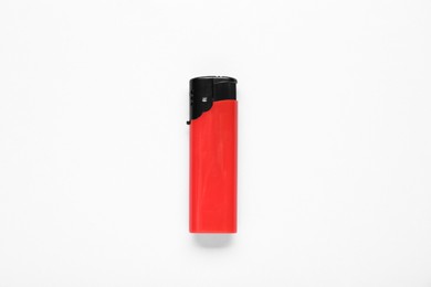 Photo of Stylish small pocket lighter on white background, top view