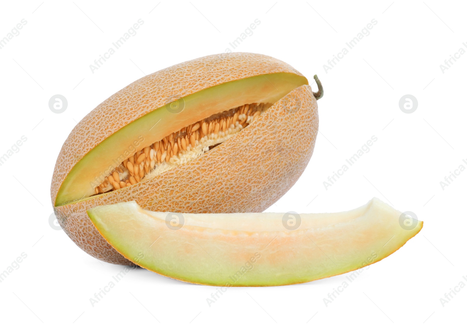 Photo of Sliced delicious ripe melon isolated on white