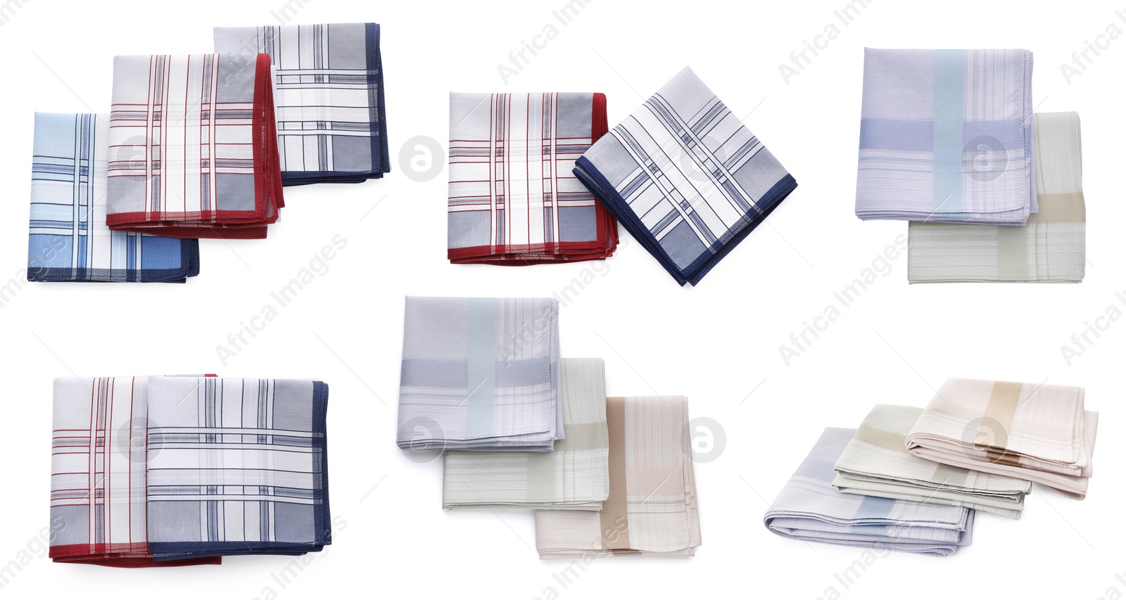 Image of Set with different handkerchiefs on white background 