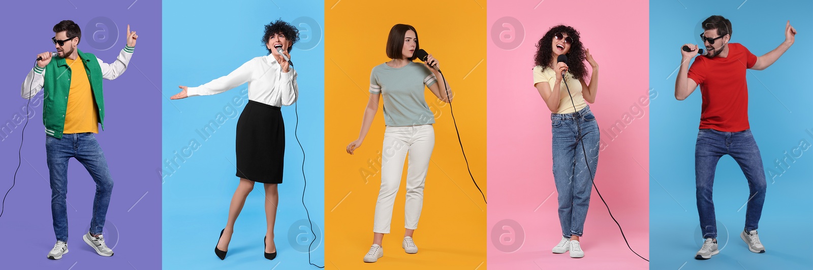 Image of Singers on different color backgrounds, collection of photos