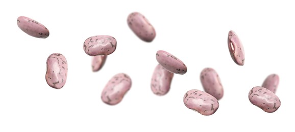 Image of Many beans falling on white background, banner design. Vegan diet 