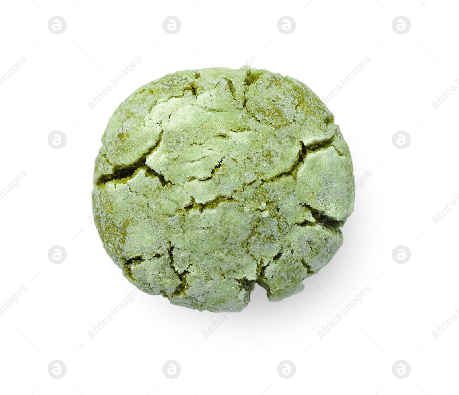 Photo of One tasty matcha cookie on white background, top view