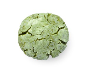 Photo of One tasty matcha cookie on white background, top view