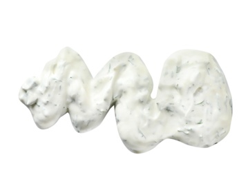 Photo of Delicious tartar sauce on white background, top view