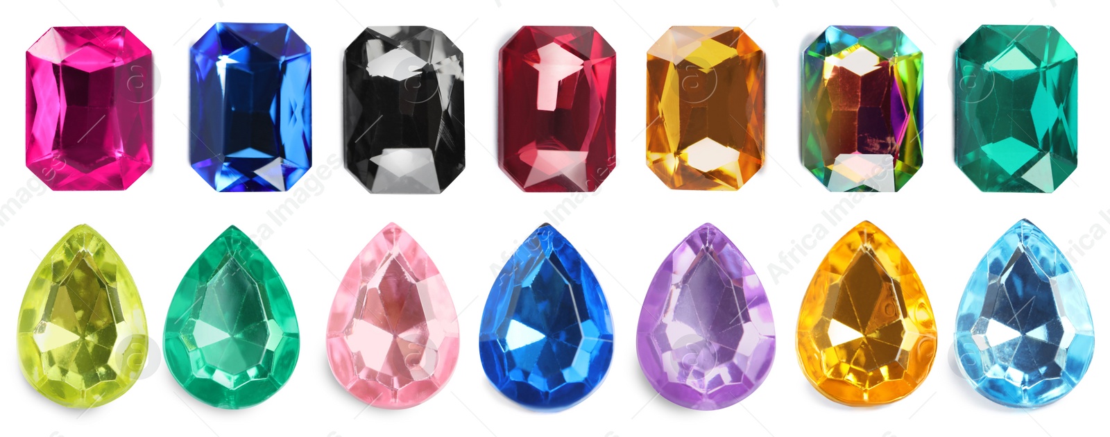 Image of Set of bright gemstones isolated on white. Banner design