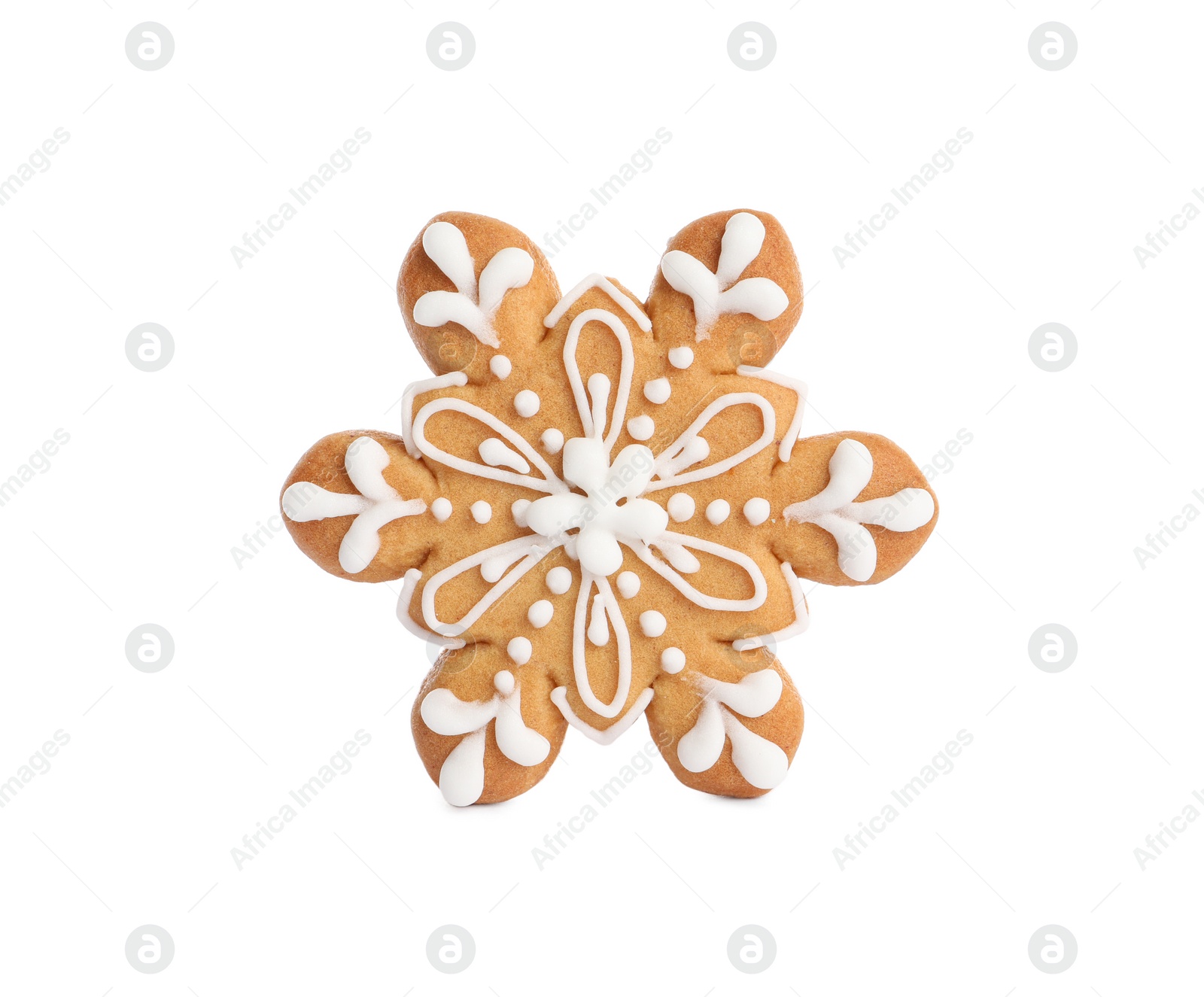 Photo of Tasty snowflake shaped Christmas cookie isolated on white